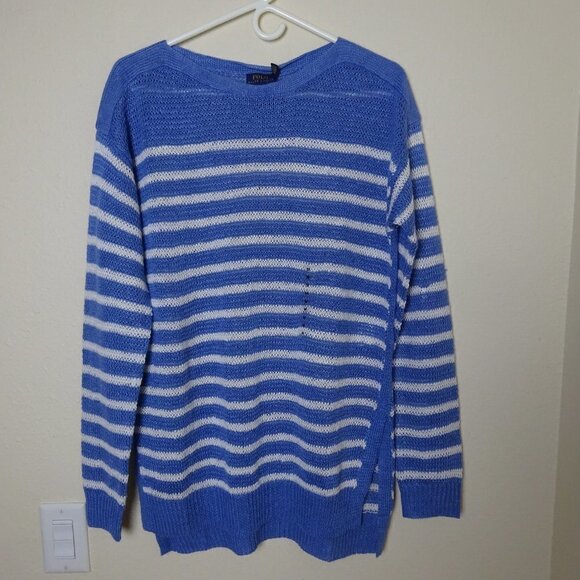 Polo Ralph Lauren Linen Sweater Womens Size M Blue Striped NEW - Picture 1 of 6